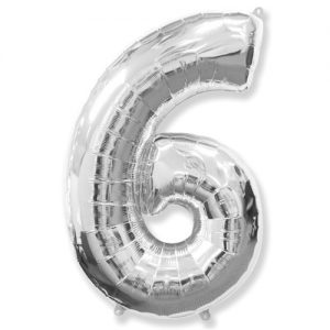 Шар Цифра "6" Серебряная (115 см)
