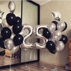 Готовое решение Шары в День Рождения Черный и Серебро