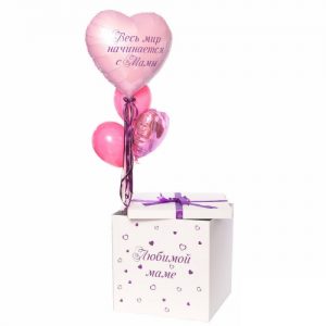 Коробка с шарами «Большое розовое сердце»