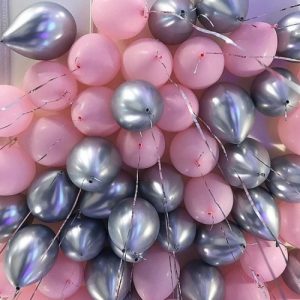 Гелиевые шары под потолок Хром с розовым 60шт