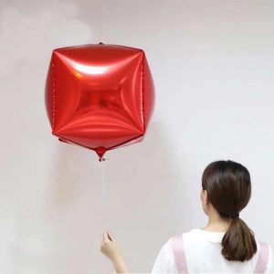 Шар фольгированный "Куб, Подарок с бантиком RED