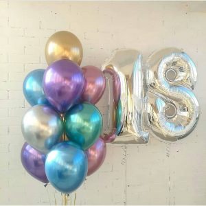 Метровые циферки 18 в серебре 10 шариков хром