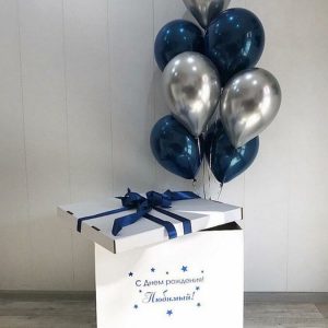 Коробка-сюрприз с шарами ХРОМ