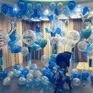 Гелиевые шары под потолок, на пол и в букетах на один год мальчику 250шт