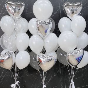 Шарики воздушные белые и серебро.1 букет 10шт